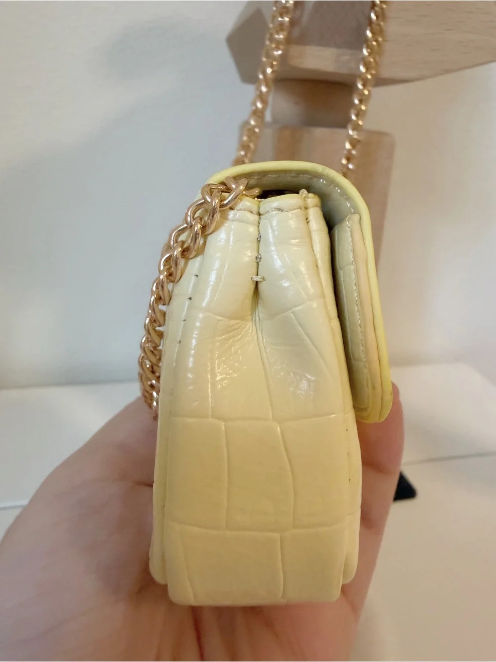 Cream Yellow Croc Embossed Mini Crossbody Bag & Card Holder